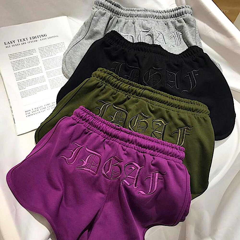 Purple IDGAF🖕🏼embroidered shorts